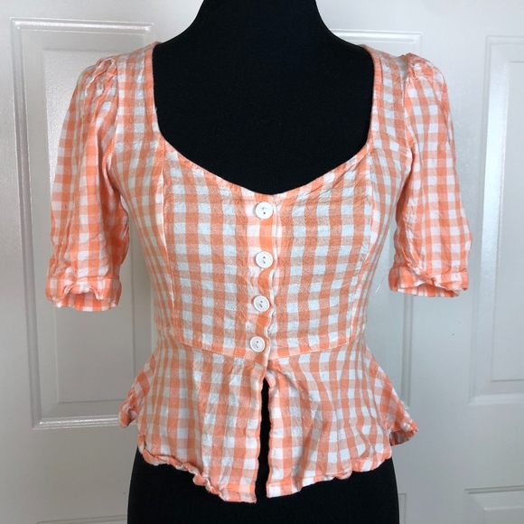 Urban Outfitters Tops - Urban Outfitters Orange White Plaid Cropped Top